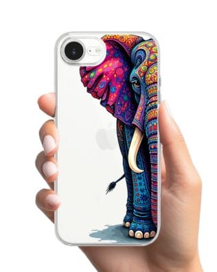 Etui do iPhone 17e przeźroczyste, silikonowe Flexi, Dzika Mandala, Słoń