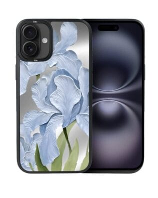 Etui do iPhone 16 IBIZU DropGuard Matt z MagSafe, Relief Garden, Błękitny irys