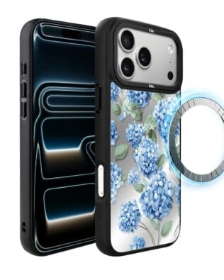 Etui do iPhone 17 Pro IBIZU DropGuard Matt z MagSafe, Relief Garden, Szafirowa hortensja