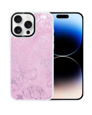 Etui do iPhone 14 Pro Max IBIZU DropGuard Matt z MagSafe, Relief Garden, Różowe piwonie, białe