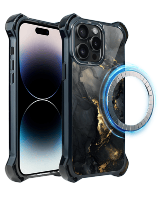 Etui do iPhone 14 Pro IBIZU DropGuard Ultra z MagSafe, Ethereal Essence, Czarny diament ze złotem