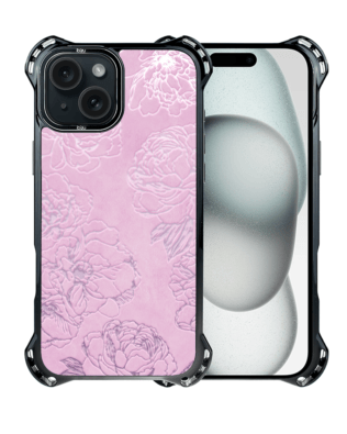 Etui do iPhone 15 IBIZU DropGuard Ultra z MagSafe, Relief Garden, Różowe piwonie