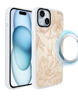 Etui do iPhone 15 IBIZU DropGuard Matt z MagSafe, Relief Garden, Botaniczny biskwit, białe