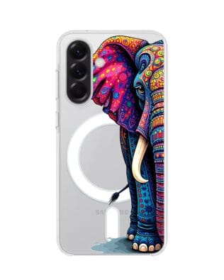 Etui do Samsung Galaxy A57 z MagSafe przeźroczyste, silikonowe Flexi, Dzika Mandala, Słoń