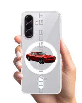 Etui do Samsung Galaxy A57 z MagSafe przeźroczyste, silikonowe Flexi, Szybkie Auta, czerwony Challenger GT