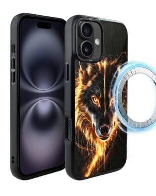 Etui do iPhone 16 IBIZU DropGuard Matt z MagSafe, Wilki, Ognisty Wilk