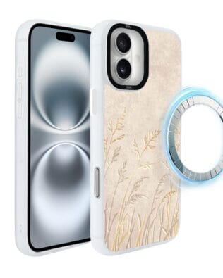 Etui do iPhone 16 IBIZU DropGuard Matt z MagSafe, Relief Garden, Kłosy z piaskowca, białe