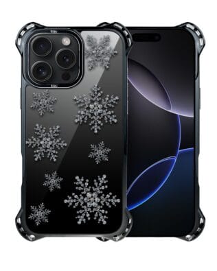 Etui do iPhone 16 Pro IBIZU DropGuard Ultra z MagSafe, Zimowa magia, Płatki śniegu na czarnym lustrze