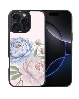 Etui do iPhone 16 Pro IBIZU DropGuard Matt z MagSafe, Relief Garden, Piwoniowy róż