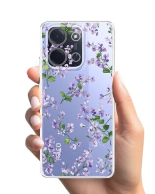 Etui do Xiaomi POCO C85 przeźroczyste, silikonowe Flexi, Fioletowe Bratki