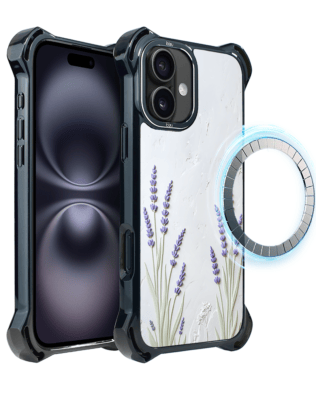 Etui do iPhone 16 IBIZU DropGuard Ultra z MagSafe, Relief Garden, Prowansalska lawenda