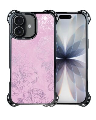 Etui do iPhone 17 IBIZU DropGuard Ultra z MagSafe, Relief Garden, Różowe piwonie