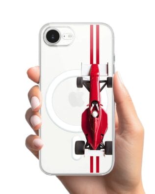 Etui do iPhone 17e z MagSafe przeźroczyste, silikonowe Flexi, Szybkie Auta, czerwone F1