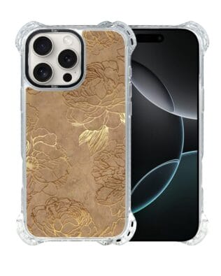 Etui do iPhone 16 Pro Max IBIZU DropGuard Ultra z MagSafe, Relief Garden, Złote piwonie