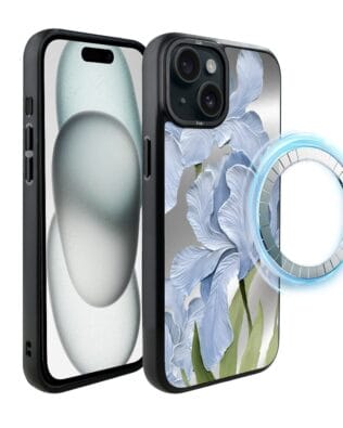 Etui do iPhone 15 Plus IBIZU DropGuard Matt z MagSafe, Relief Garden, Błękitny irys