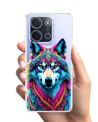 Etui do Xiaomi POCO C85 przeźroczyste, silikonowe Flexi, Dzika Mandala, Wilk