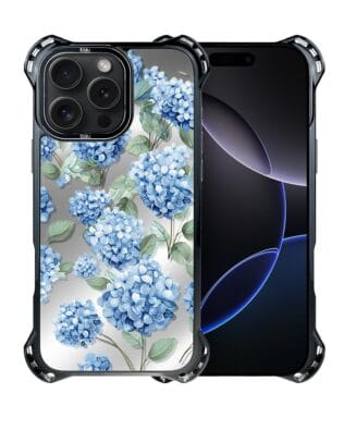 Etui do iPhone 16 Pro IBIZU DropGuard Ultra z MagSafe, Relief Garden, Szafirowa hortensja