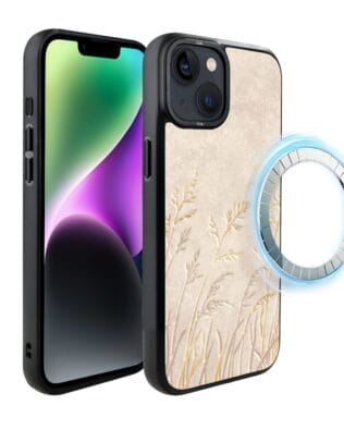 Etui do iPhone 14 IBIZU DropGuard Matt z MagSafe, Relief Garden, Kłosy z piaskowca