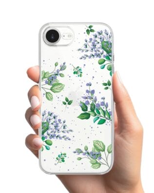 Etui do iPhone 17e przeźroczyste, silikonowe Flexi, fioletowe kwiatki