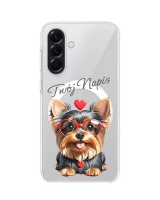 Etui do Samsung Galaxy A57 z MagSafe przeźroczyste, silikonowe Flexi, Puppy Love, pies rasy York