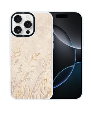 Etui do iPhone 16 Pro Max IBIZU DropGuard Matt z MagSafe, Relief Garden, Kłosy z piaskowca, białe