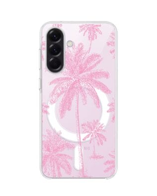 Etui do Samsung Galaxy A57 z MagSafe przeźroczyste, silikonowe Flexi, Mystic, Różowe palmy