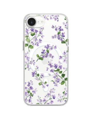 Etui do iPhone 17e z MagSafe przeźroczyste, silikonowe Flexi, Fioletowe Bratki