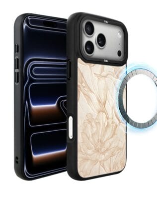 Etui do iPhone 17 Pro Max IBIZU DropGuard Matt z MagSafe, Relief Garden, Botaniczny biskwit