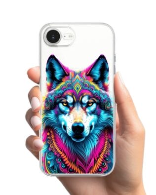 Etui do iPhone 17e z MagSafe przeźroczyste, silikonowe Flexi, Dzika Mandala, Wilk
