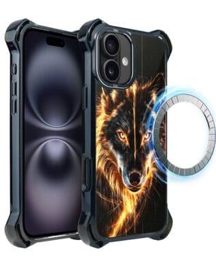 Etui do iPhone 16 IBIZU DropGuard Ultra z MagSafe, Wilki, Ognisty Wilk