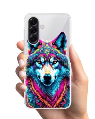 Etui do Samsung Galaxy A57 z MagSafe przeźroczyste, silikonowe Flexi, Dzika Mandala, Wilk
