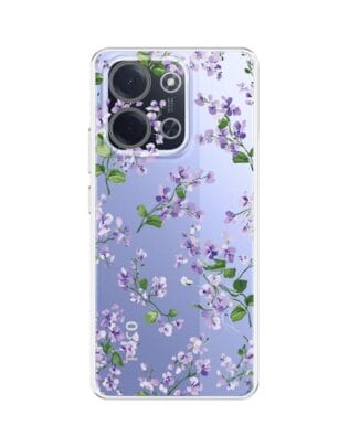 Etui do Xiaomi POCO C85 przeźroczyste, silikonowe Flexi, Fioletowe Bratki