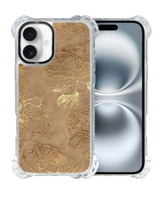 Etui do iPhone 16 Plus IBIZU DropGuard Ultra z MagSafe, Relief Garden, Złote piwonie