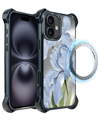 Etui do iPhone 16 IBIZU DropGuard Ultra z MagSafe, Relief Garden, Błękitny irys