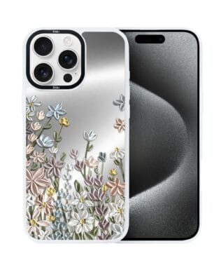 Etui do iPhone 15 Pro Max IBIZU DropGuard Matt z MagSafe, Relief Garden, Wiosenna łąka, białe