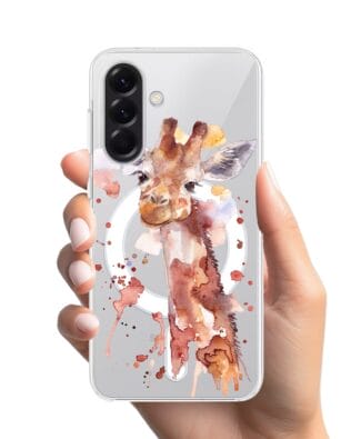 Etui do Samsung Galaxy A57 z MagSafe przeźroczyste, silikonowe Flexi, Akwarelowe Zoo, Żyrafa