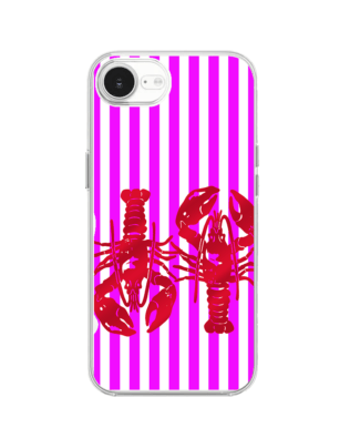 Etui do iPhone 17e przeźroczyste, silikonowe Flexi, kraby z różowymi paskami