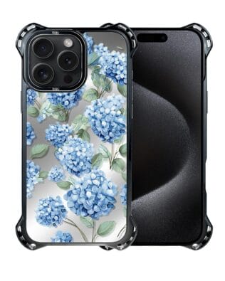 Etui do iPhone 15 Pro Max IBIZU DropGuard Ultra z MagSafe, Relief Garden, Szafirowa hortensja