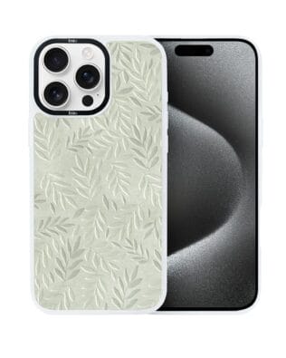 Etui do iPhone 15 Pro Max IBIZU DropGuard Matt z MagSafe, Relief Garden, Ślad oliwki, białe