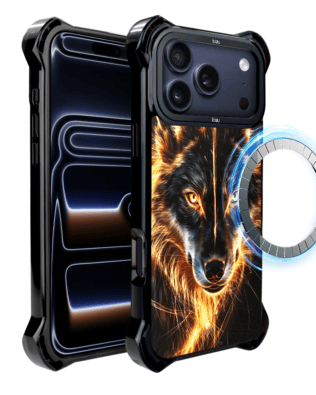 Etui do iPhone 17 Pro Max IBIZU DropGuard Ultra z MagSafe, Wilki, Ognisty Wilk