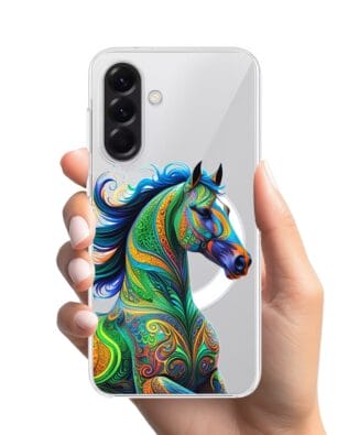 Etui do Samsung Galaxy A57 z MagSafe przeźroczyste, silikonowe Flexi, Dzika Mandala, Koń