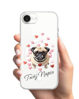 Etui do iPhone 17e z MagSafe przeźroczyste, silikonowe Flexi, Puppy Love, pies rasy Mops