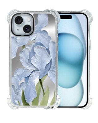 Etui do iPhone 15 IBIZU DropGuard Ultra z MagSafe, Relief Garden, Błękitny irys