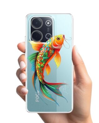 Etui do Xiaomi POCO C85 przeźroczyste, silikonowe Flexi, Dzika Mandala, Złota ryba