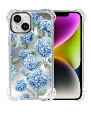 Etui do iPhone 14 Plus IBIZU DropGuard Ultra z MagSafe, Relief Garden, Szafirowa hortensja