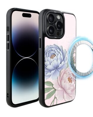 Etui do iPhone 14 Pro Max IBIZU DropGuard Matt z MagSafe, Relief Garden, Piwoniowy róż