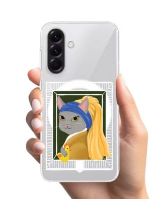 Etui do Samsung Galaxy A57 z MagSafe przeźroczyste, silikonowe Flexi, kotek z kurczakiem