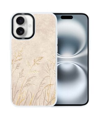 Etui do iPhone 16 Plus IBIZU DropGuard Matt z MagSafe, Relief Garden, Kłosy z piaskowca, białe