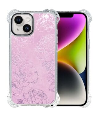 Etui do iPhone 14 IBIZU DropGuard Ultra z MagSafe, Relief Garden, Różowe piwonie