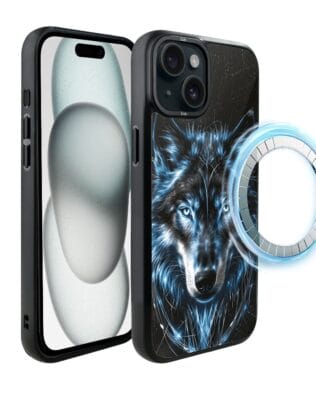 Etui do iPhone 15 Plus IBIZU DropGuard Matt z MagSafe, Wilki, Lodowy Wilk